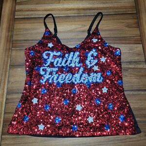 Chance Or Fate Front Sequin Tank Top - "Faith & Freedom" - Size Junior XL